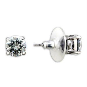 Stainless Studs Earrings Rhodium Women AAA-CZ